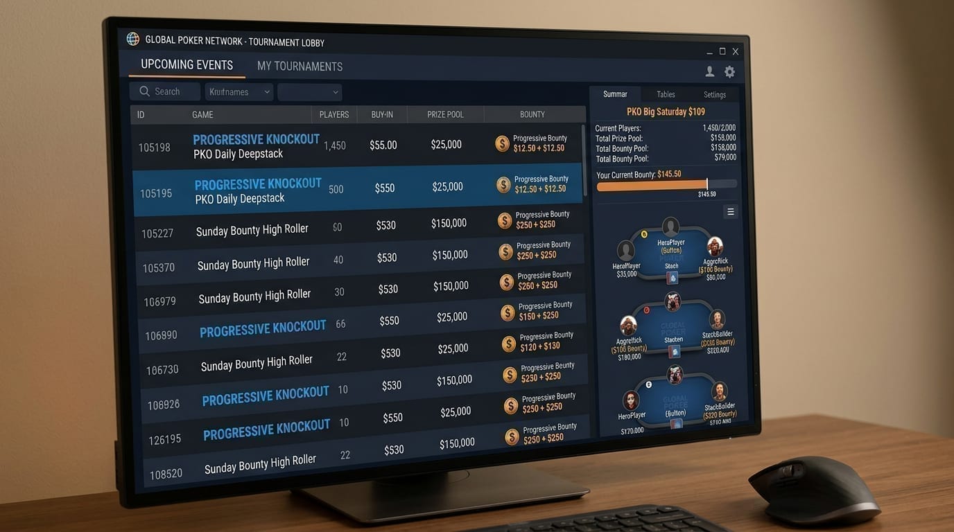 Multiple 888poker knockout tournament tables in progress