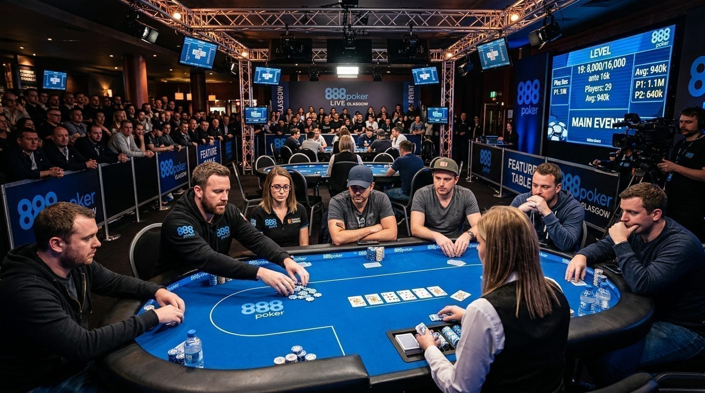 888poker LIVE tournament action at the feature table