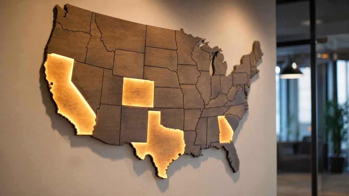 Illustration of a four-state US online poker network footprint