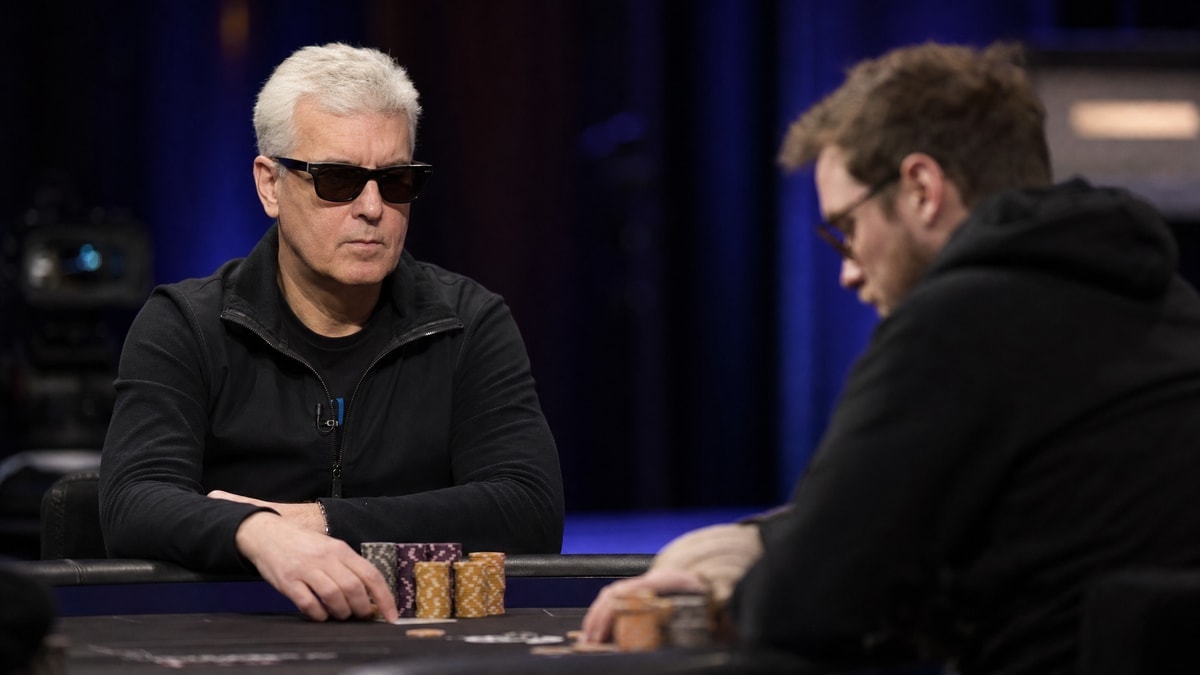 A young pro faces a veteran across the final table in a televised poker studio