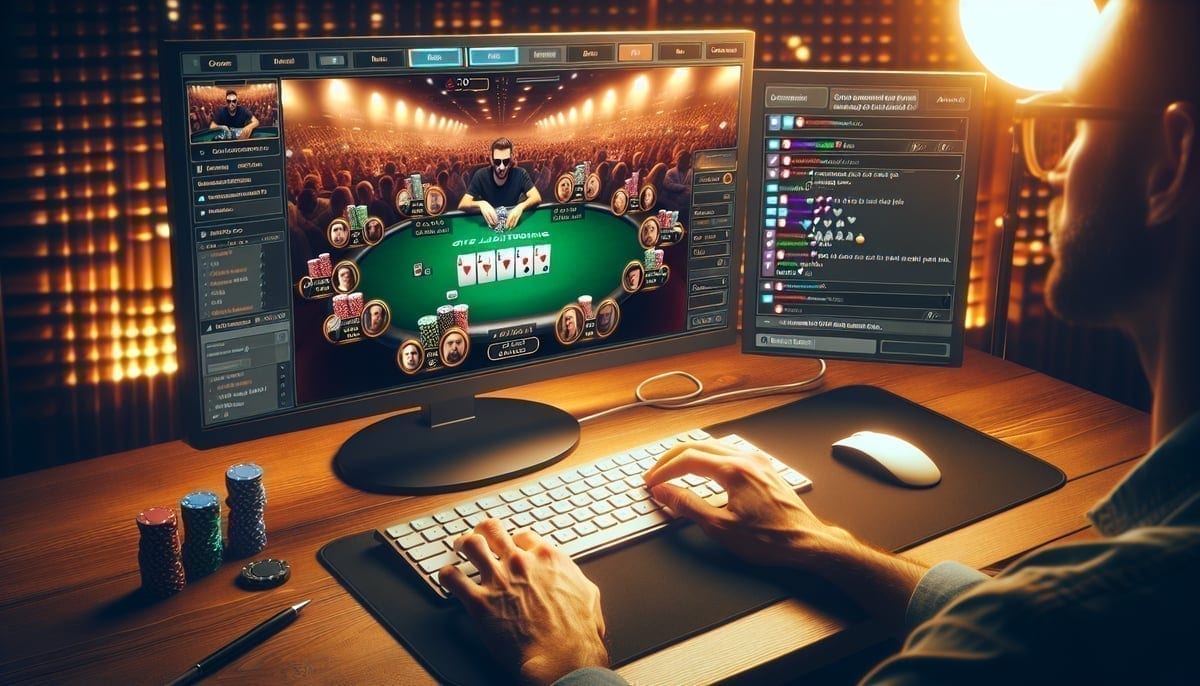 Poker streamer interacting with audience during tournament play