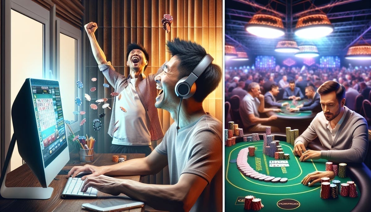 Online qualifier celebrating and playing at live WSOP Main Event